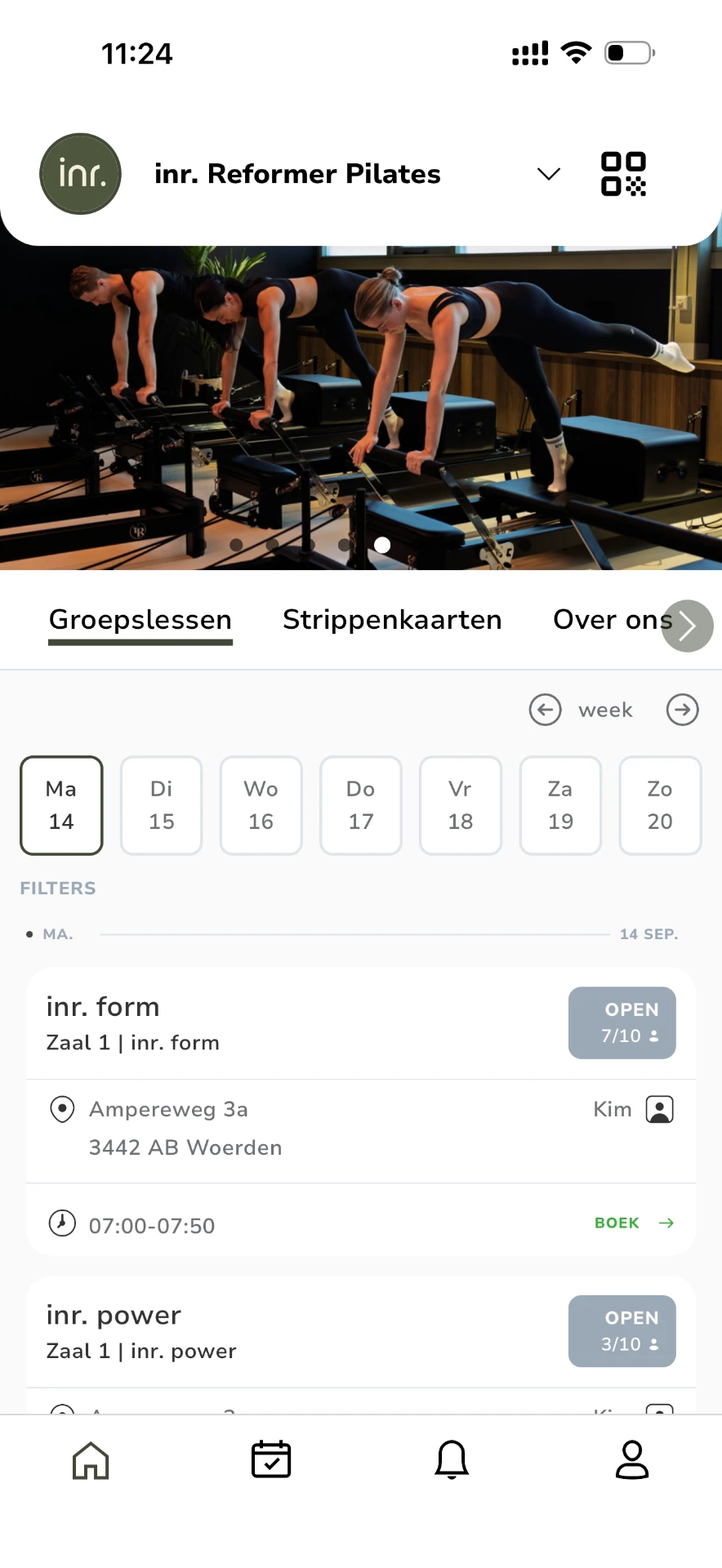 Lesrooster met groepslessen in de AppyBee-app